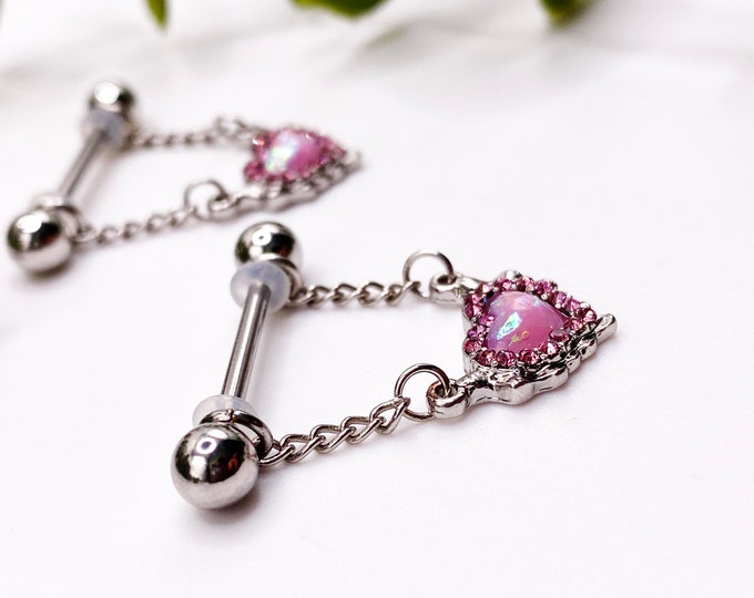A15 Heart Bling, dimonte, Womens, Nipple, Piercing, Bar, Surgical Steal, Feminine , Gift, 316l, Jewellery, Dangle, Silver Body Art
