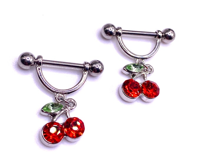 A2 Cherry Fruit Red 50's Rockabilly Nipple Bar Piercing Cute Surgical Steel Jewellery 316l Jewellery