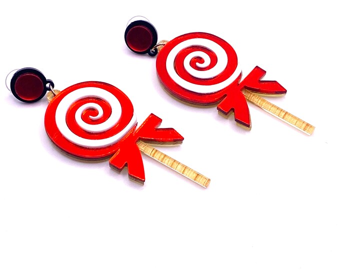 Plastic lolly pop Christmas candy cane earrings jewellery Santa