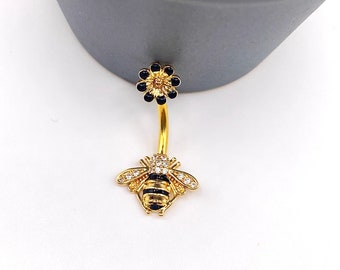 Bumble Bee Belly Bar Navel Piercing Jewellery Surgical Steel 316l unique statement