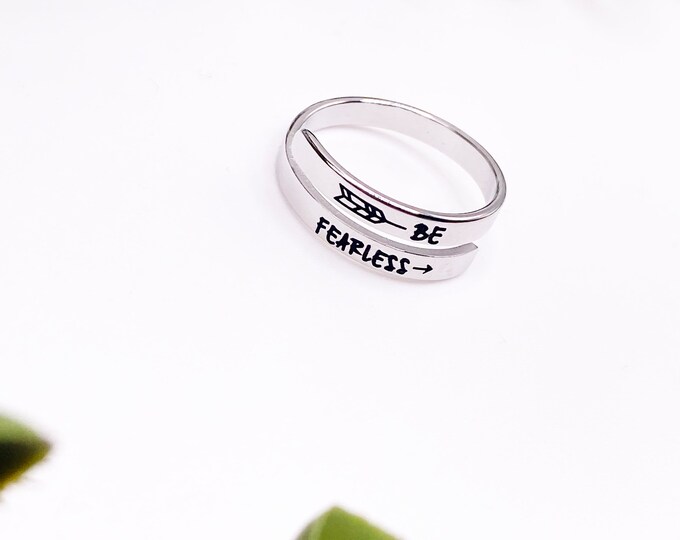 Be Fearless, Silver Ring, Adjustable Jewellery, Mental health, Stackable, Twist, Health, Womens Gift, Afformation Jewellery