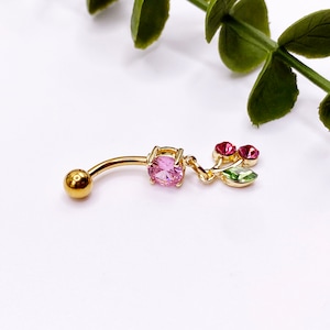Cute Cherry Heart Navel Piercing Belly Bar Jewellery Rockabillie 50s Surgical steel 316l Gold Dangle Unique