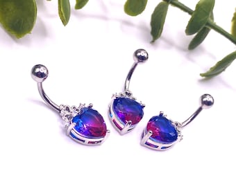 Surgical Steel, Navel Piercing, Belly Bar, Women's Jewellery, Goddess, Unique, 316l, Heart, Stone, Purple, Ombre, Dragon Stone