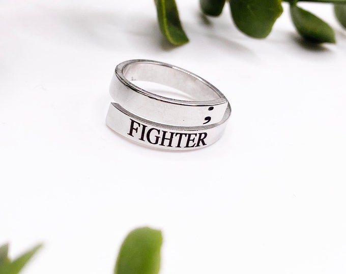 Semicolon, Suicide Prevention, Silver Ring, Adjustable Jewellery, Mental health, Stackable, Twist, Health, Womens Gift