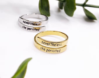 D6 Never give up, Gold Ring, Adjustable Jewellery, Mental health, Stackable, Twist, Health, Womens Gift, Affirmation Jewellery