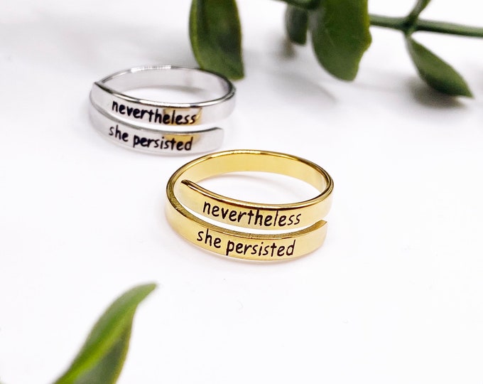D6 Never give up, Gold Ring, Adjustable Jewellery, Mental health, Stackable, Twist, Health, Womens Gift, Affirmation Jewellery