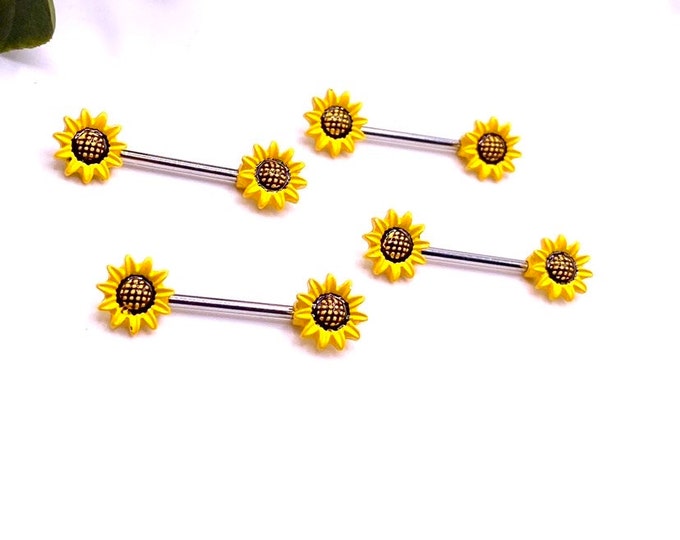 A6 Sun Flower Nipple Bar Piercing Cute Surgical Steel Jewellery 316l Sunflower