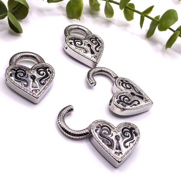 Heart, Padlock, Love, Gothic, Punky, Ear Weight, Dangle, 316L Surgical Steel, Silver, Fits from size 5mm, Halloween, Hanger