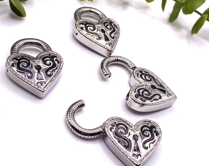 Heart, Padlock, Love, Gothic, Punky, Ear Weight, Dangle, 316L Surgical Steel, Silver, Fits from size 5mm, Halloween, Hanger