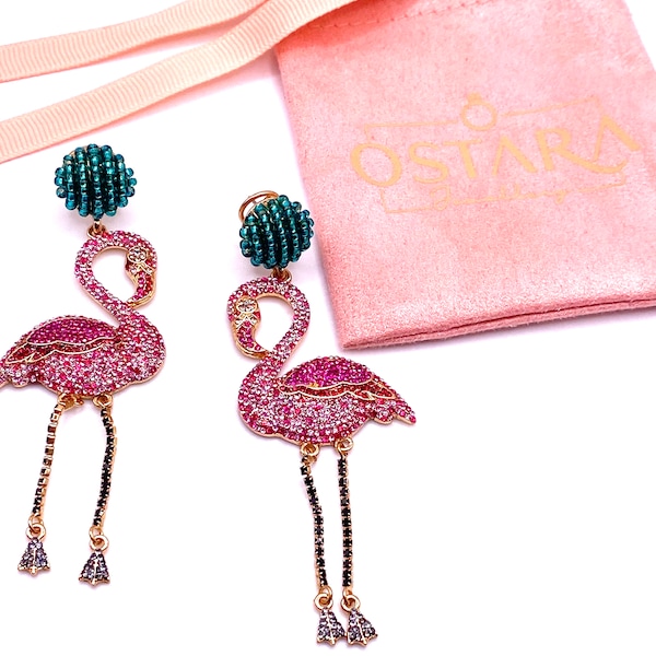 Flamingo Pink Bling Statement Boucles d'oreilles pour femme Bijoux Dangle