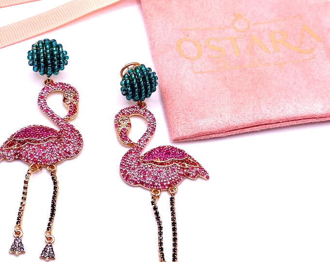 Flamingo Pink Bling Statement Womens Earrings Jewellery Dangle