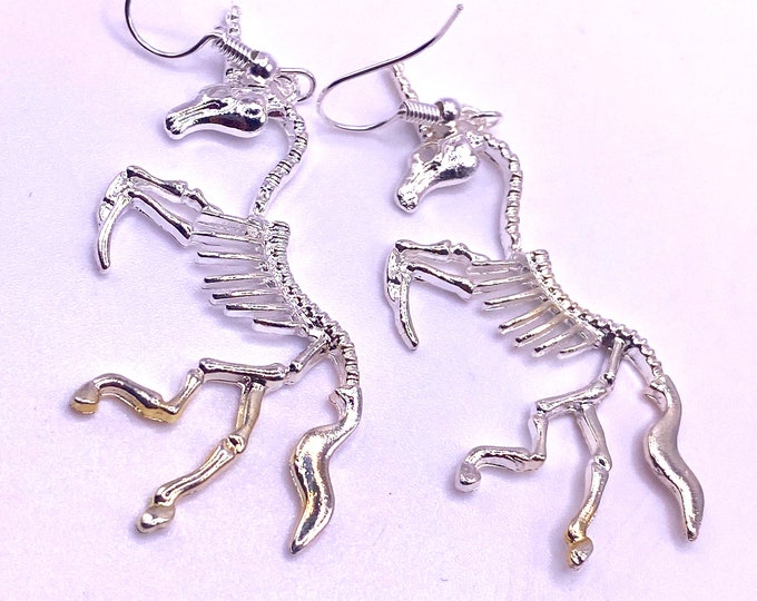 Halloween Earrings, Spooky, Punky, Jewellery, Skull, Pink Unicorn, Fun, Statement, Quirky, Girly, Harajuku, Skeleton, Gothic, Dead, Fossil