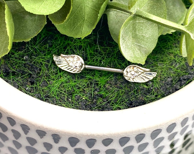 A9 Bling Wings 14g 14mm Nipple Bar, Jewellery, Bling, Angel, Cute, Statement, Piercing Bar, 316l Surgical Steel