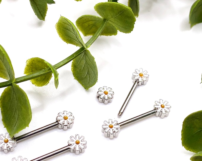 A7 Daisy Flower Nipple Bar Piercing Cute Surgical Steel Jewellery 316l