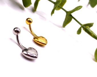 Solid Heart Gold Silver Love Belly Bar Navel Piercing Jewellery Surgical Steel 316l unique statement