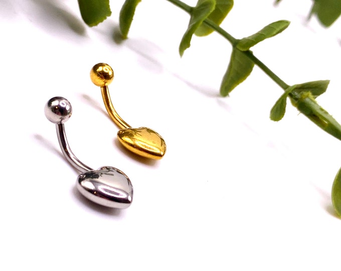 Solid Heart Gold Silver Love Belly Bar Navel Piercing Jewellery Surgical Steel 316l unique statement