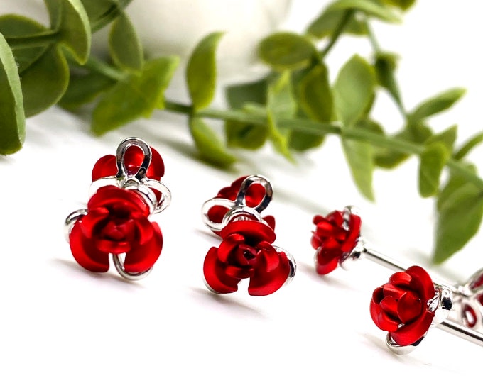 A8 Rose Flower Nipple Bar Piercing Cute Surgical Steel Jewellery 316l Red Bud Petals Feminine