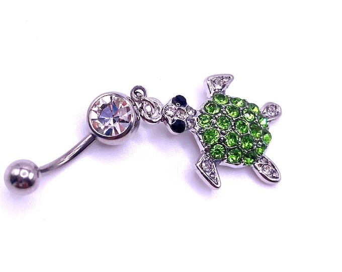 C3 Turtle Tortoise Rhinestone Belly Bar Piercing Jewellery Cute Navel 316l Rhinestone Statement
