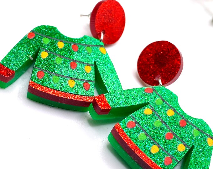 Plastic Christmas Jumper xmas earrings jewellery Santa Festive Fun Cute Jewellery Glitter