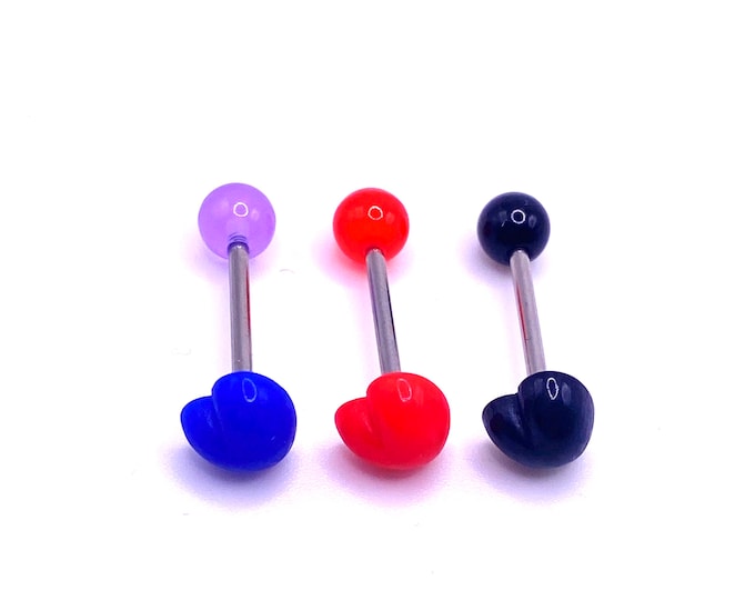 B11 cute plastic heart tongue bar piercing body art barbell surgical steel 316l jewellery