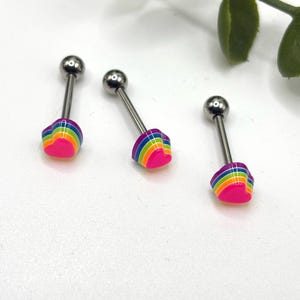 B16 Rainbow Heart Pride Tongue Bar – Surgical Steel – LGBTQ+ Body Jewellery – Ostara Jewellery