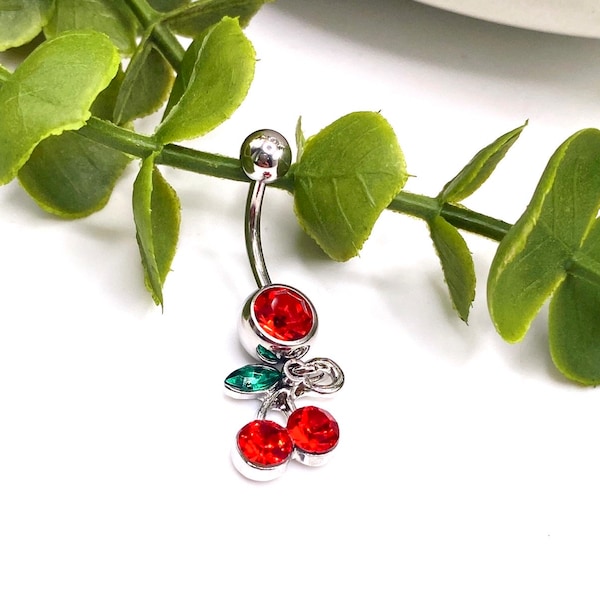 Cute Cherry Heart Navel Piercing Belly Bar Jewellery Rockabillie 50s Surgical steel 316l Silver Dangle Unique