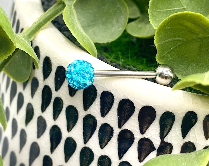 B6 Blue Bling Tongue bar Aqua Statement Jewellery Gift 316l