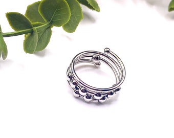 Anxiety Ring, Silver Fidget Ring, Bead, Adjustable Jewellery, Mental Health, Stackable, Twist