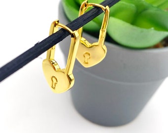 E12 Padlock Gold Womens Earrings Jewellery Gift Quirky Kinky Cute