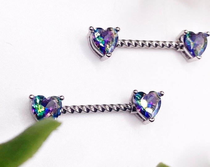 A31 Heart Bling, dimonte, Womens, Nipple, Piercing, Bar, Surgical Steal, Feminine , Gift, 316l, Jewellery, body, Twist, Black, Gothic, Punky