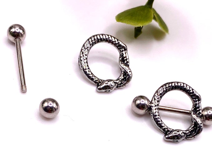 A28 Stunning Snake 316l Nipple Bar Surgical Steel Piercing Jewellery Venom PunkA28