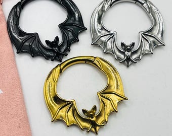 F2 Bat, Black/Gold/Silver, Gothic, Punky, Ear Weight, Dangle, 316L Surgical Steel, Silver, Fits from size 5mm, Halloween
