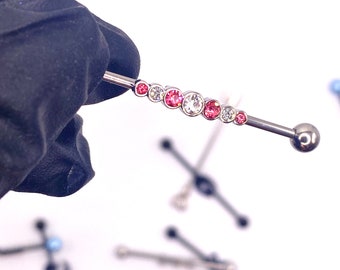 Scaffold Bar 40mm Jewellery Piercing Ear Barbell industrial Heart Bling Cute Pink Diamonte