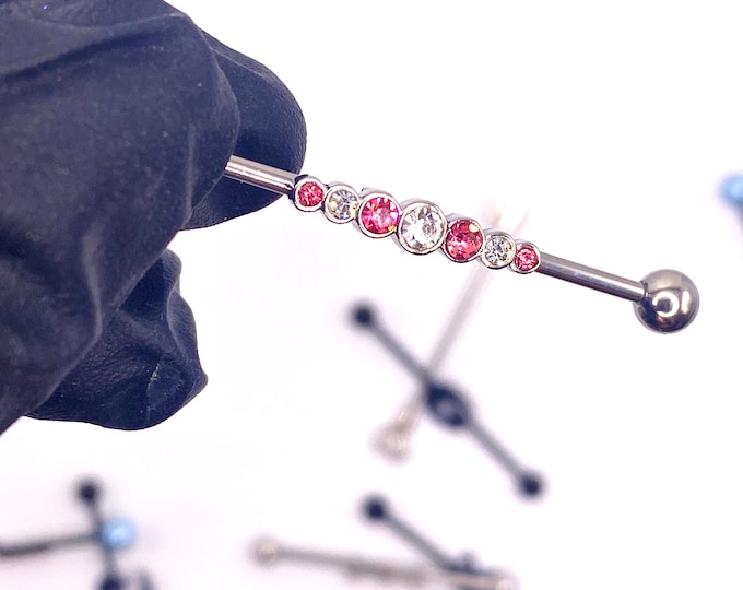Scaffold Bar 40mm Jewellery Piercing Ear Barbell industrial Heart Bling Cute Pink Diamonte