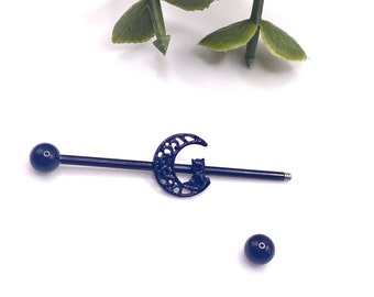 Scaffold Bar 40mm Jewellery Piercing Ear Barbell industrial Heart Bling Cute Black Moon