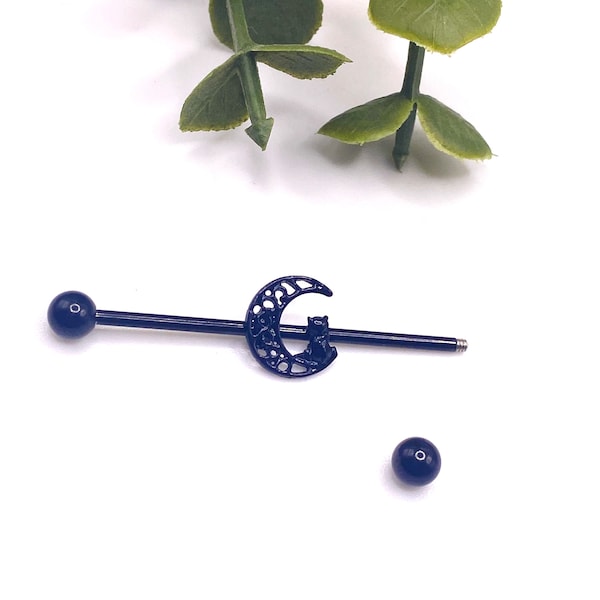 Scaffold Bar 40mm Jewellery Piercing Ear Barbell industrial Heart Bling Cute Black Moon