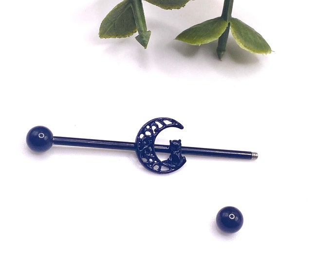 Scaffold Bar 40mm Jewellery Piercing Ear Barbell industrial Heart Bling Cute Black Moon