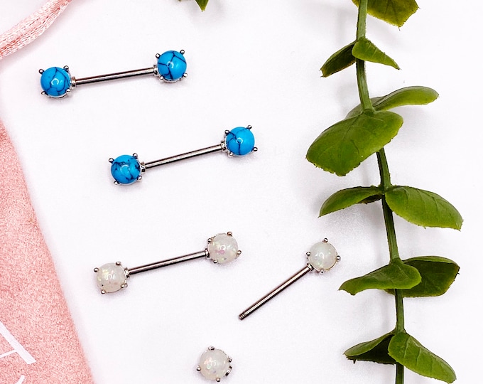A17 Blue White Marble Stone Nipple Bar Piercing Cute Surgical Steel Jewellery 316l