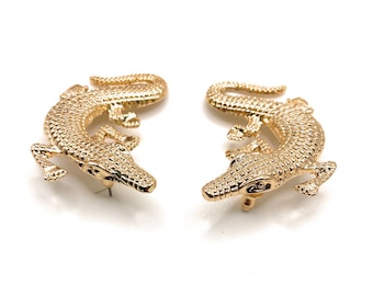 Crocodile, Alligator, Earrings, Animal, Gold Jewellery, Statement, Fashion, Vintage Style, Women's, Accessory