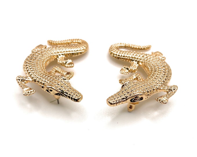 Crocodile, Alligator, Earrings, Animal, Gold Jewellery, Statement, Fashion, Vintage Style, Women's, Accessory