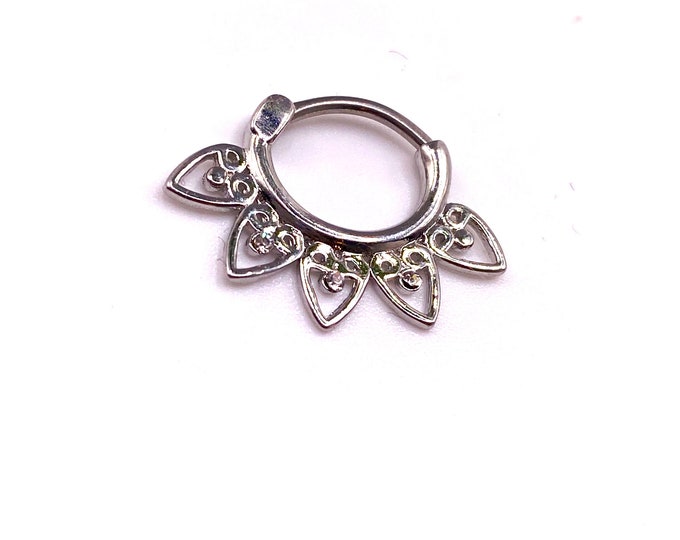 Sliver Lace Effect Septum Piercing Punky Jewellery Dainty Cute Surgical Steel 316l Nose Ring