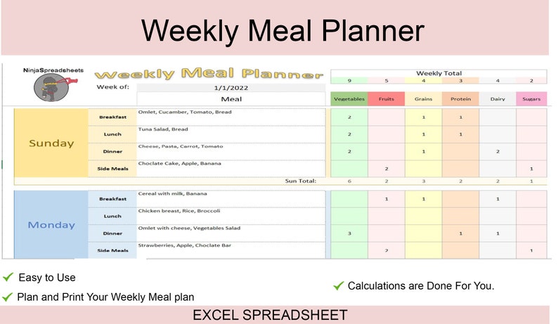 Rainbow Weekly Meal Planner Printable Excel Template Daily and Weekly ...