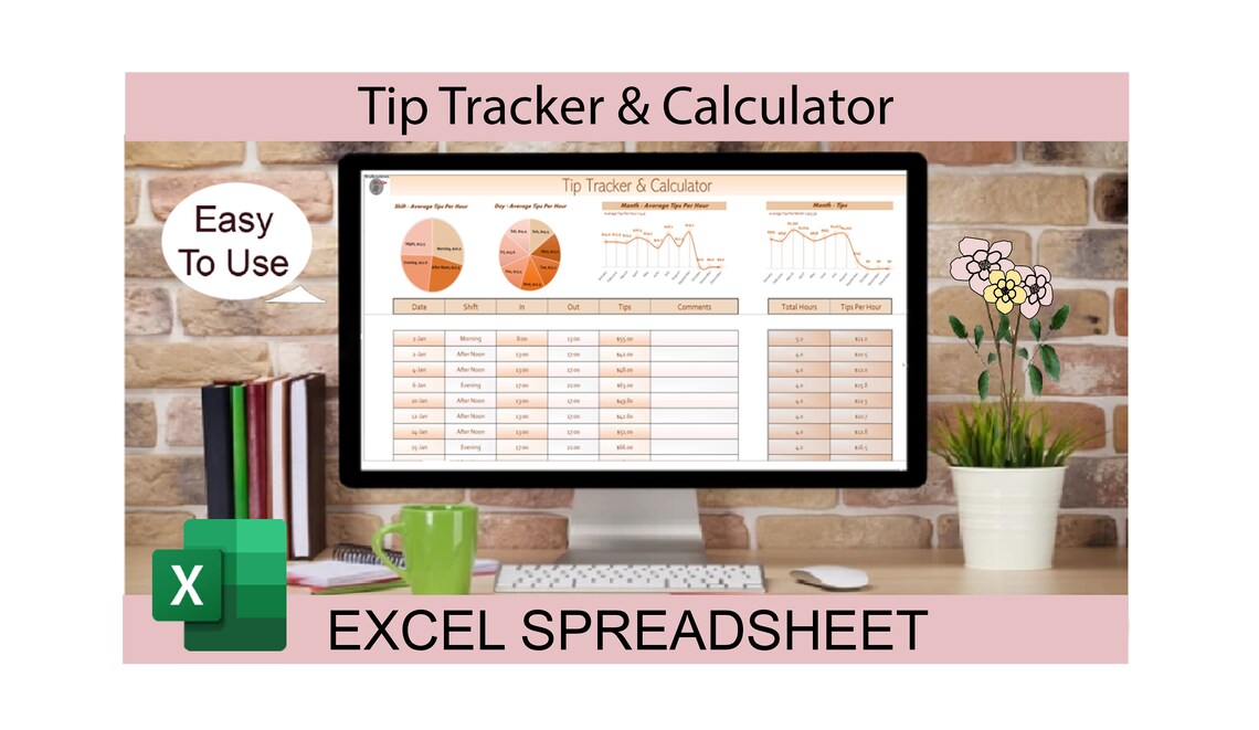 Tip Tracker & Calculator Excel Spreadsheet 2023 Template for Waiters