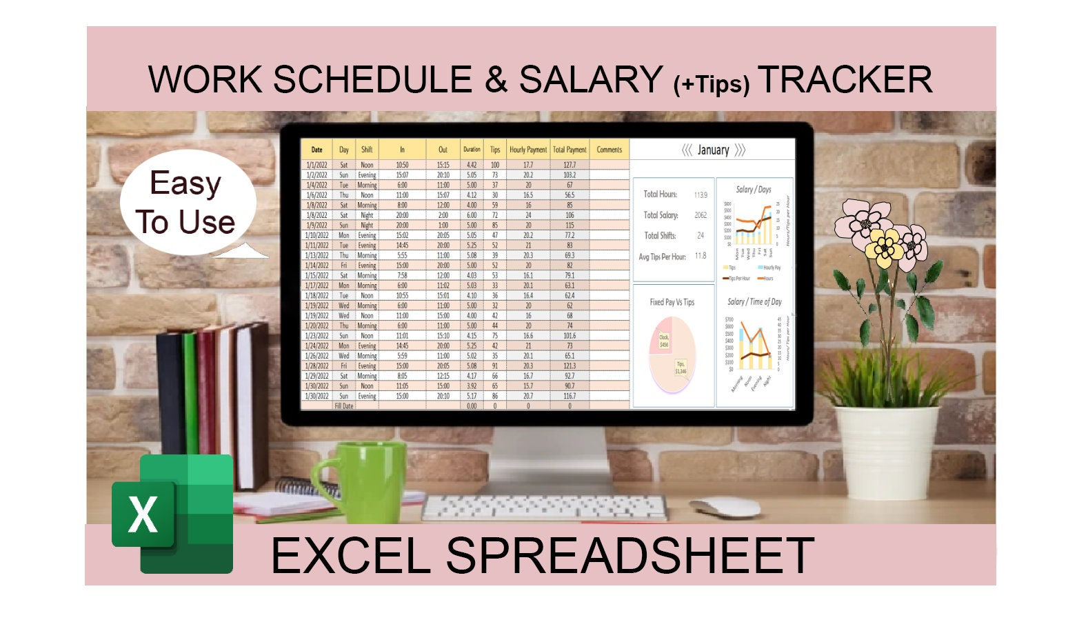 Work Schedule Salary Tips Tracker EXCEL TEMPLATE 2023 - Etsy