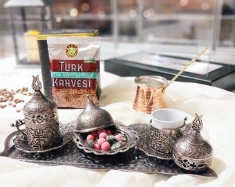 Turkish coffee set,handmade coffee serving set, coffee gift with tray,espresso set, unique home decor, ottoman coffee set, housewarming gift