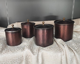 Traditional copper spice bowl set of 4, hammered spice jars, copper jar set with lid, cute home and kitchen decor, handmade copper spice jar