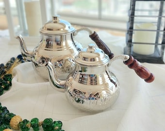 Copper tea set 2 pieces with wooden handle,handmade copper tea pot, hammered copper tea pot, traditional tea pot, tea kettle,camping tea pot