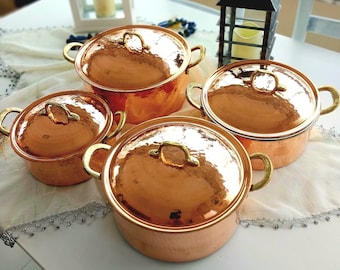 Copper cooking pot set, handmade pure copper casserole pot with lid, modern copper pot,copper kitchenware, turkish copper, housewarming gift