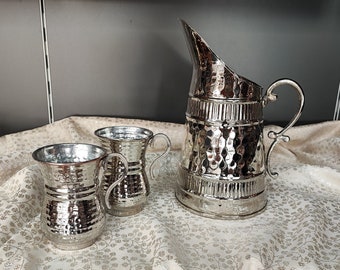 Solid copper pitcher and mug set,hand hammered copper jug,copper mug,handmade copper drinkware,home and kitchen decor,new home gift, for her