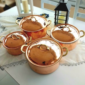 Copper cooking pot set, handmade pure copper casserole pot with lid, modern copper pot,copper kitchenware, turkish copper, housewarming gift